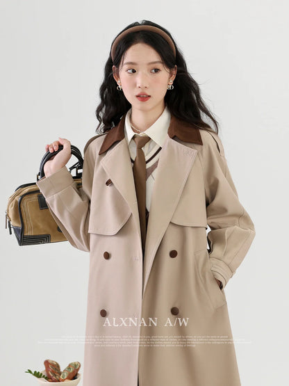 ALXNAN Women Trench Coat 2024 Autumn Winter Korean Style Lapel Collar Adjustable Waist Fashion Casual Coat Female LXN31591