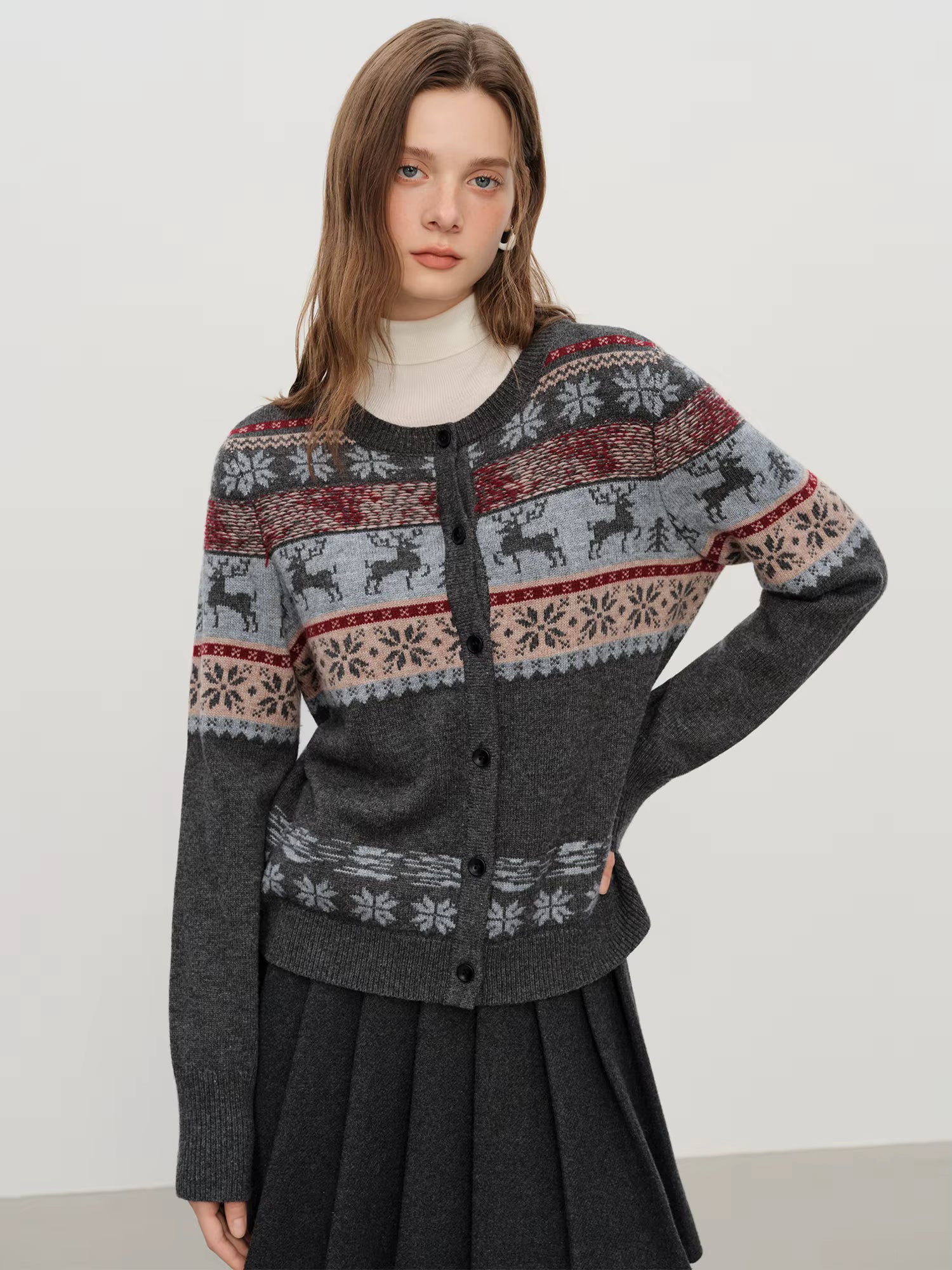 Christmas Sweater Women's Fair Isle Pattern Long Sleeve Knit Cardigan 2025 Winter Wool Blend Sweater Cozy Chic Casual