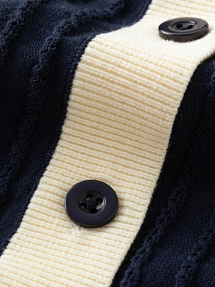 Contrast Polo Collar Knitted Cardigan Women Knitwear