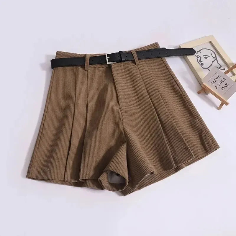 Corduroy Velvet Casual Loose Leg Shorts Women Autumn Winter High Waist Small Person A Letter Outdoor Shoe Pants