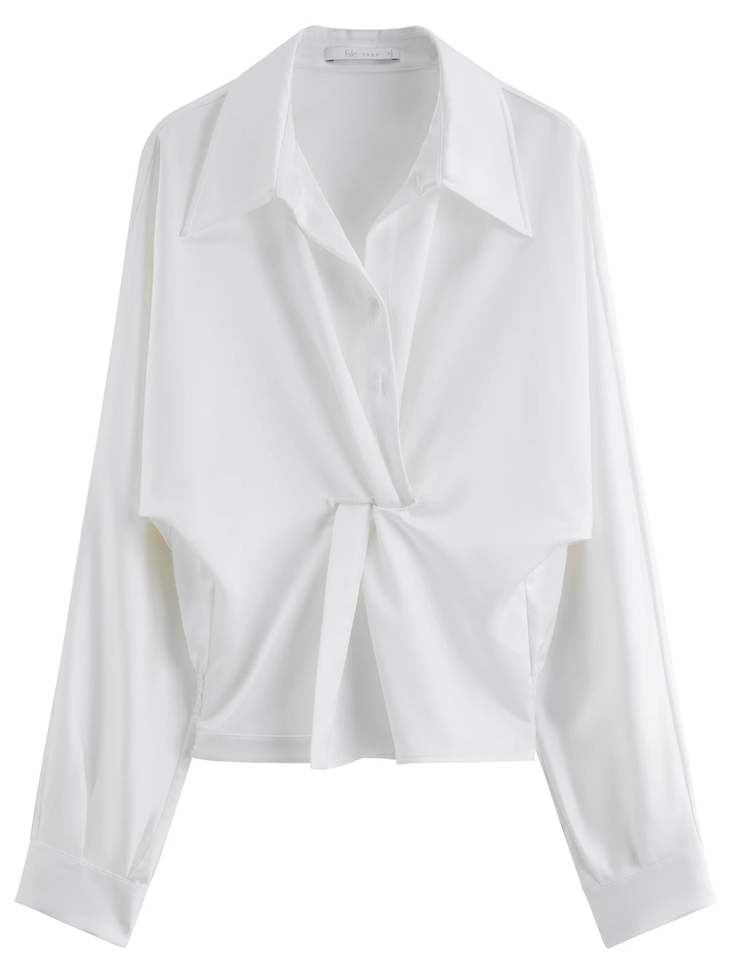 FSLE French Style Minimalism V-neck Long Sleeves Shirt For Women 2025 Autumn New Arrival Slightly Loose Twist Top