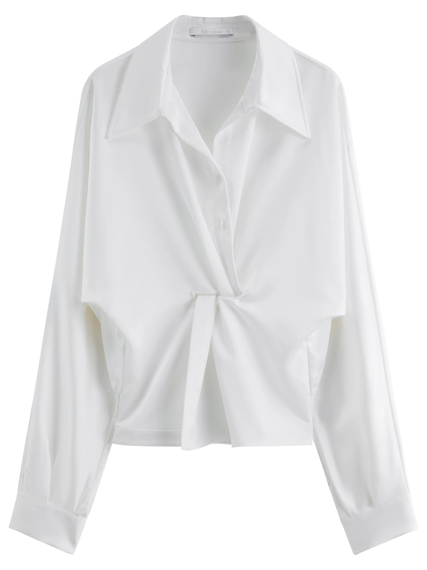 FSLE French Style Minimalism V-neck Long Sleeves Shirt For Women 2025 Autumn New Arrival Slightly Loose Twist Top