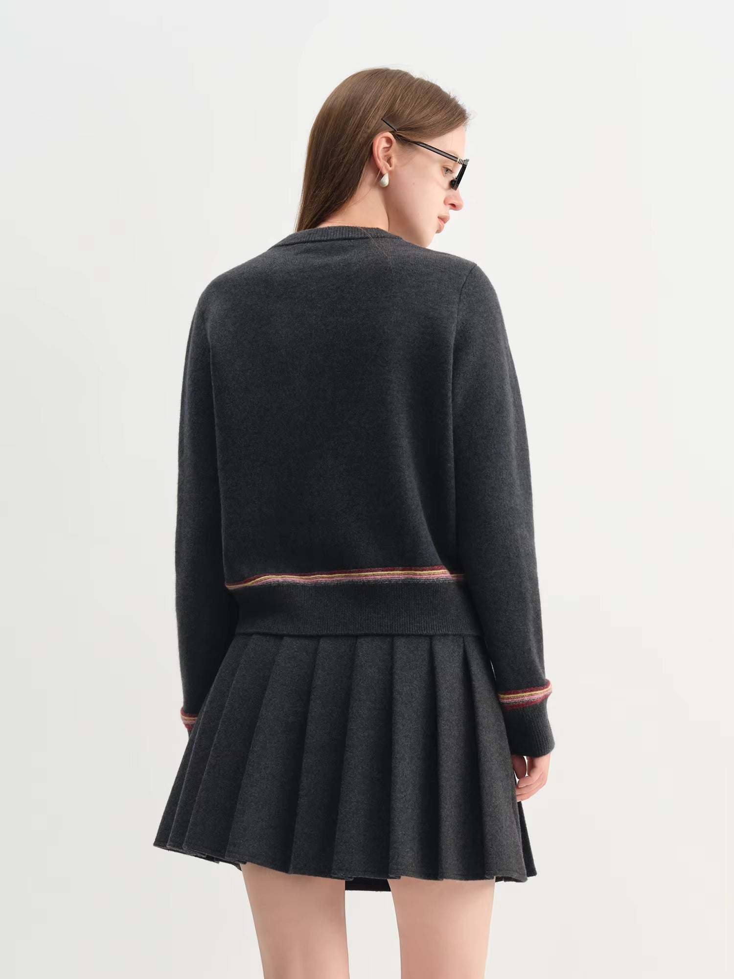 2025 Winter Women's Cute Knit Cardigan Round Neck Hand Embroidered Casual Top Soft Yarn Open Front Sweater Daily Loungewear
