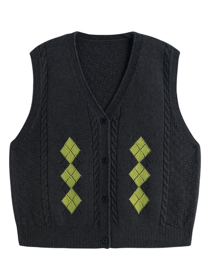 DUSHU Women's Vintage Style Plaid Modal Stacking Vest 2024 Autumn Winter New Versatile Knitted Horse Vest For Women 24DS84150