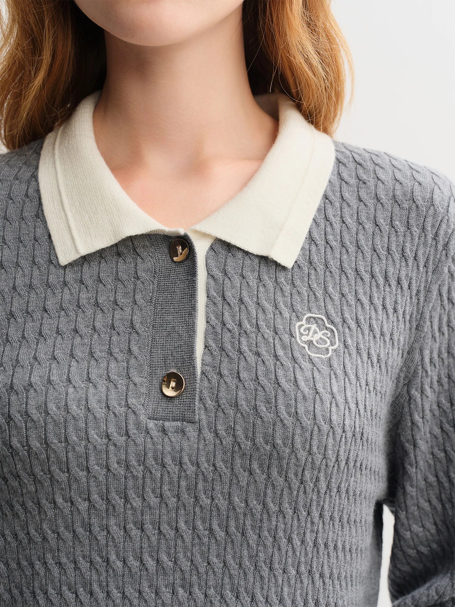 DUSHU 2025 Women's Knit Rib Collar Top - Relaxed Fit Polo Style Versatile Pullover Autumn Casual Blouse Textured Fabric