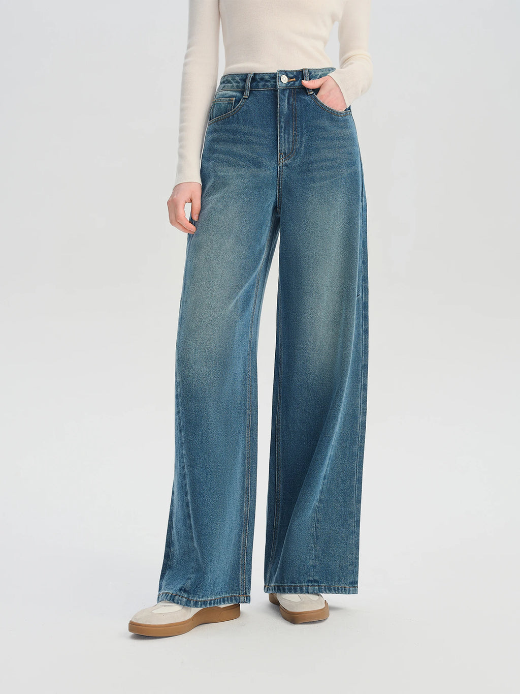 ZIQIAO Retro Emerald Green Wide Leg Jeans Women 2025 New Style Floor-Mopping Pants Straight Leg Drape Pants