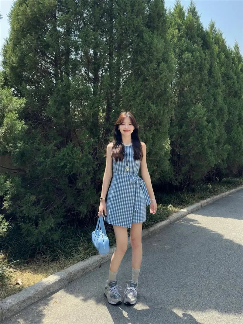 Elegant Sleeveless Y2k Mini Dress Women 2000s Casual Outwear Short Party Dress Vintage One Piece Dress Korean 2024 New  Korean