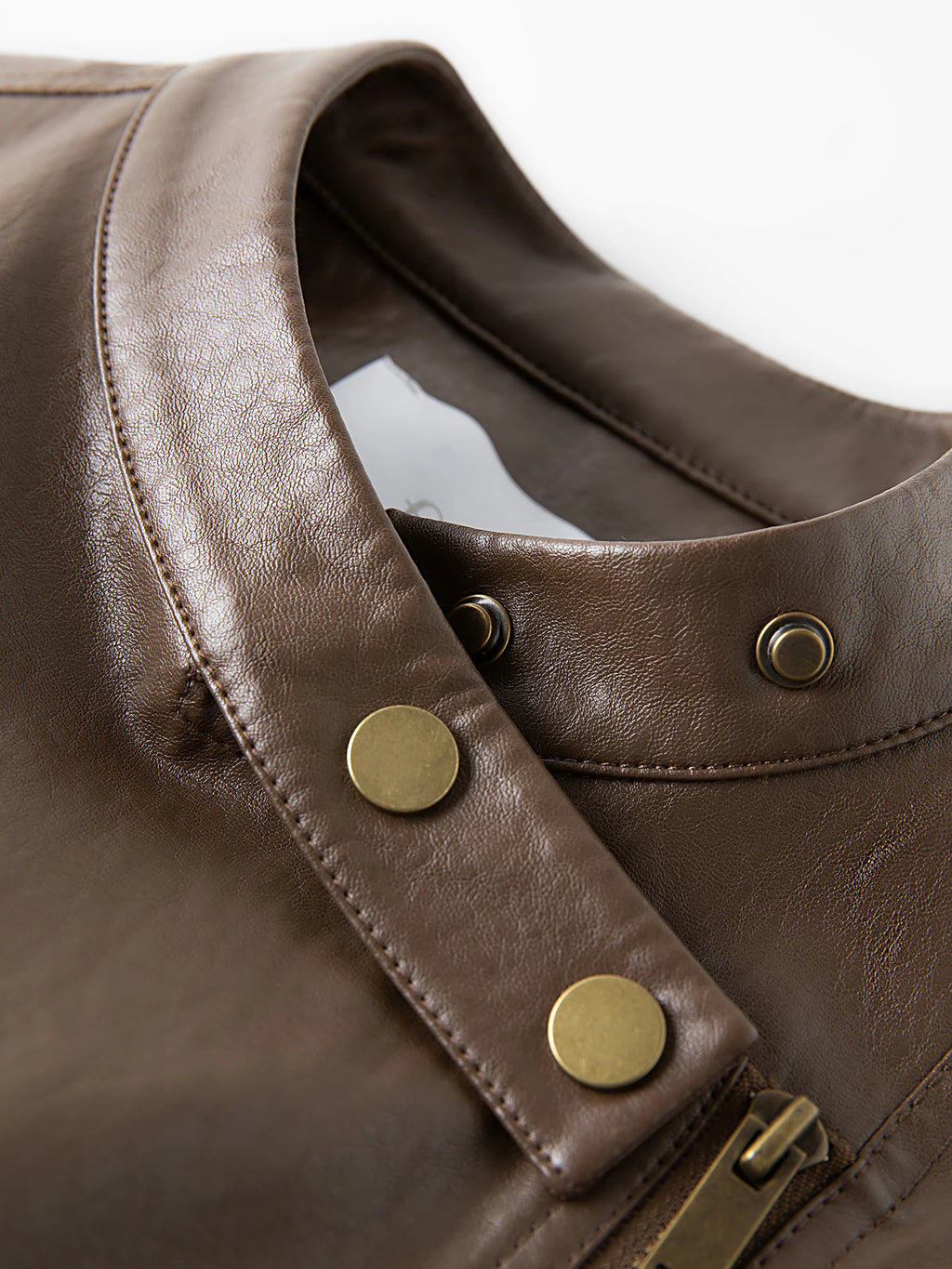 FSLE Maillard Dark Brown Short PU Leather Jacket for Women Autumn 2025 New Arrival Style Casual Slim Chic Coat Y2K