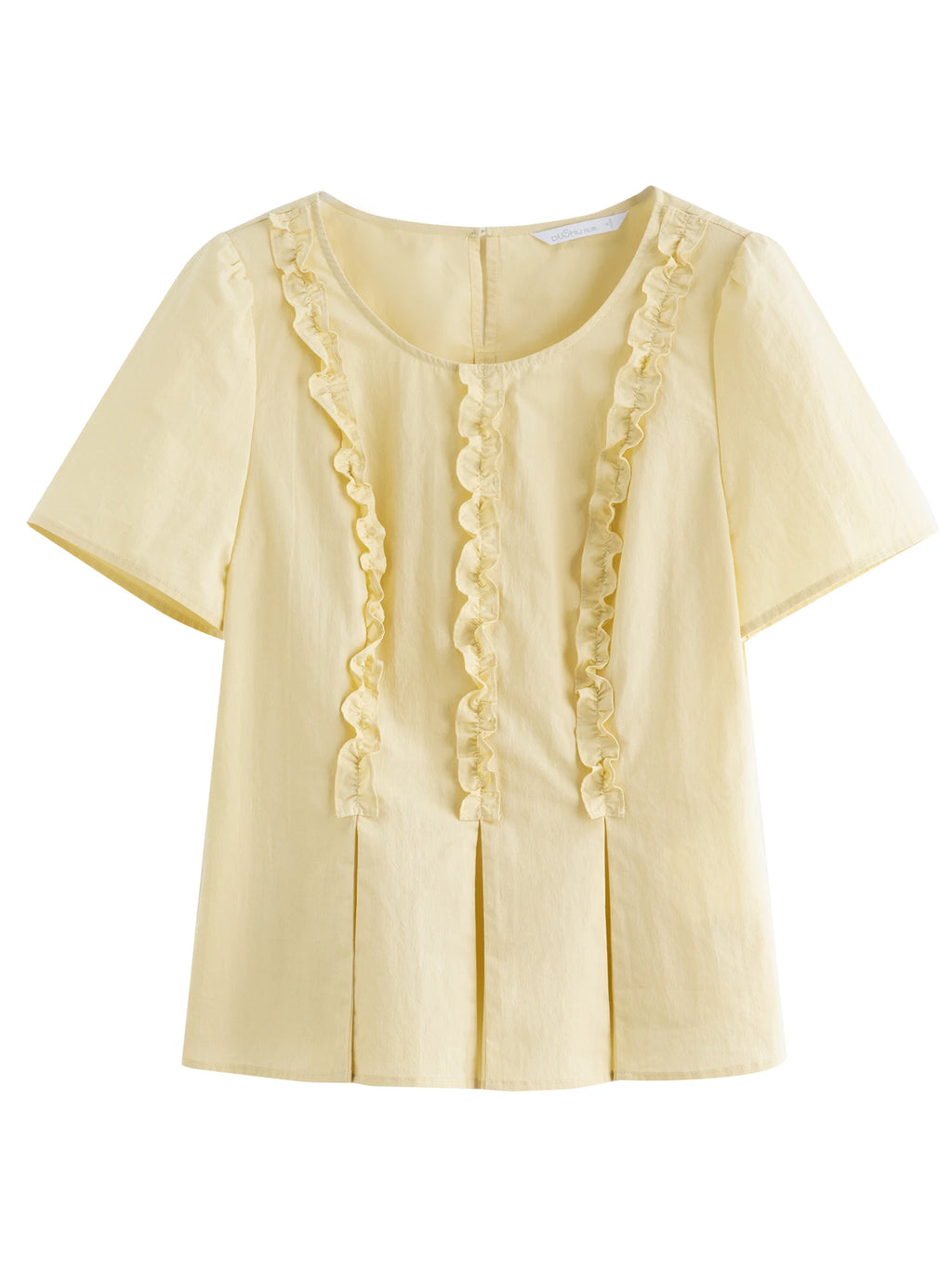 DUSHU Plus Size Women Sweet Youthful 2025 New Model Pleated Waist-Defining Slimming Round Neck Shirt Tops