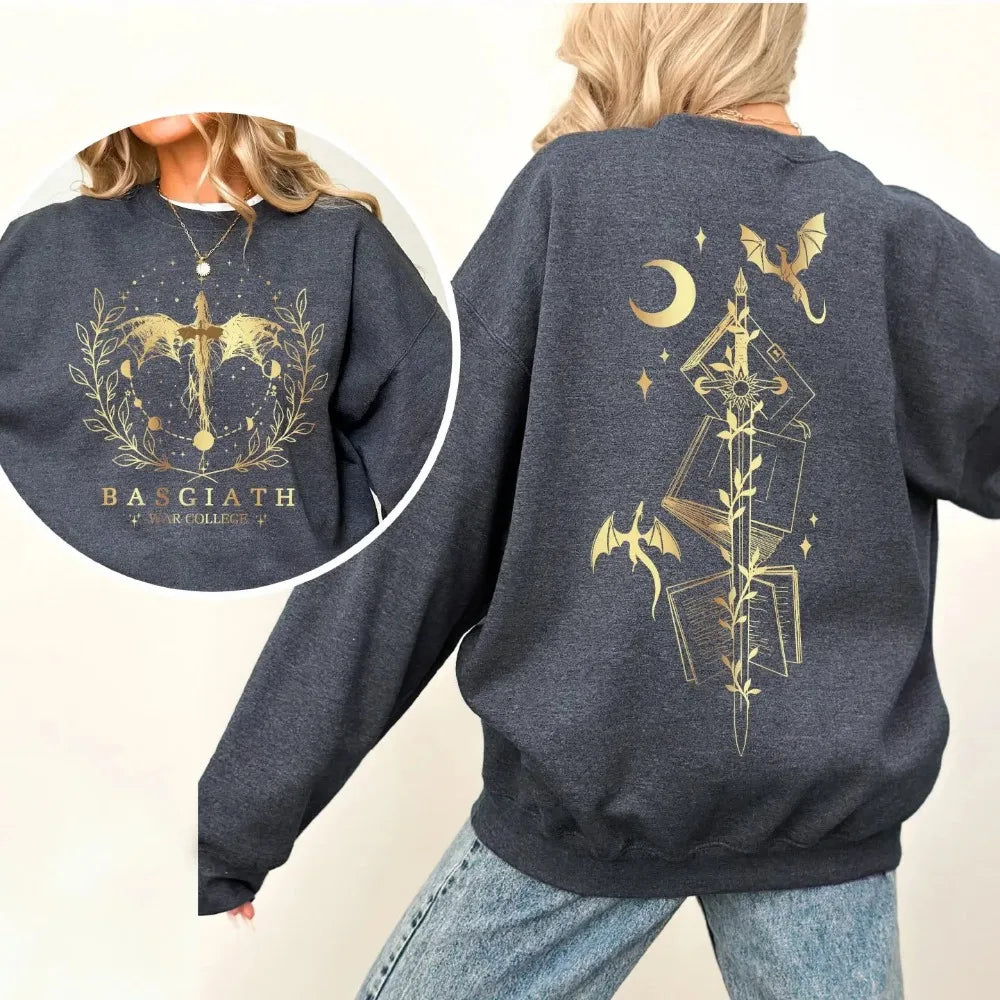 Fourth Wing Dragon Basgiath War College Slogan Women Sweatshirt Divine Sword Tome Elemental Dragons Duplex Printing Sweater