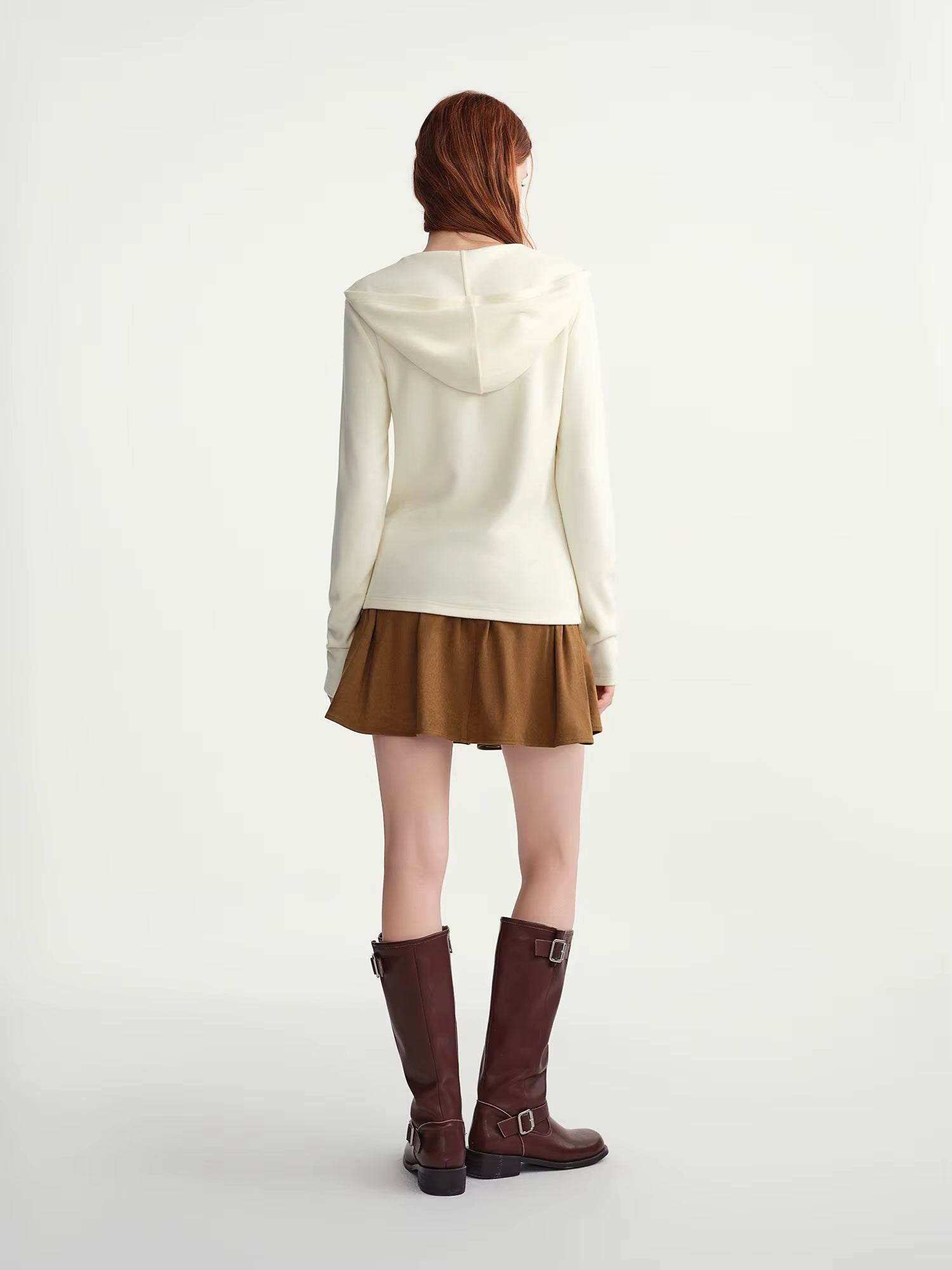 Plus-Size Women's Soft Warm Touch Slanted Collar Embroidered Top with Attached Hood Winter 2025 New Arrival Long Sleeve