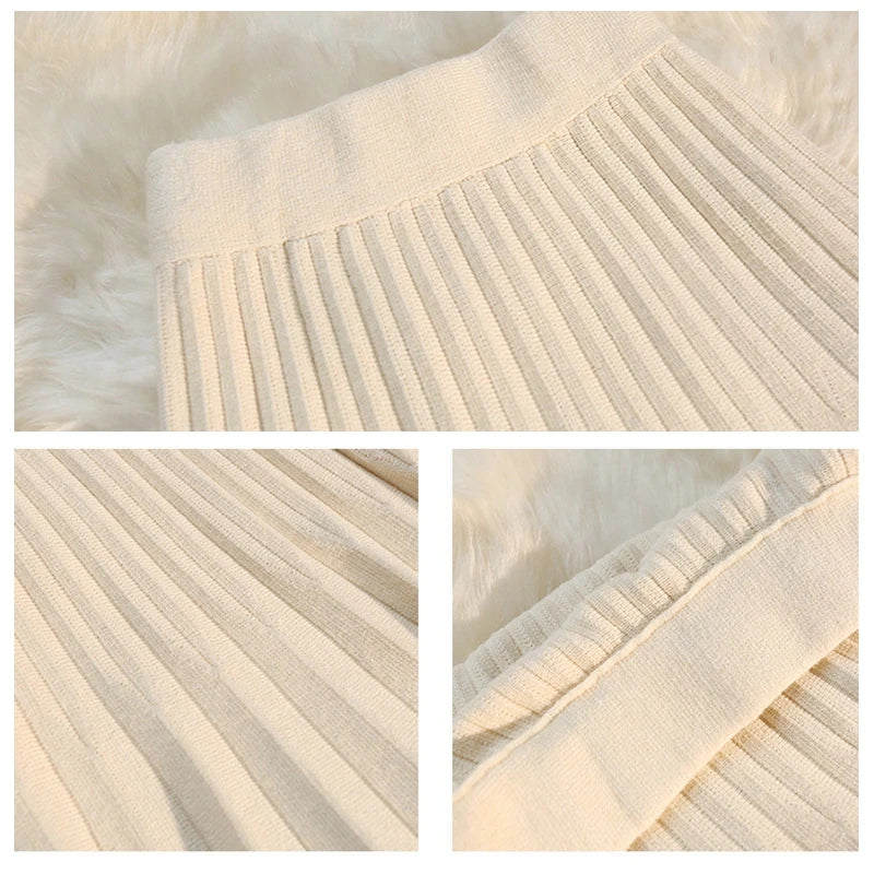 Autumn Winter Knitted Pleated Skirts Women's Elastic High Waist A-Line Umbrella Skirts Casual Sexy Slim Short Mini Skirts