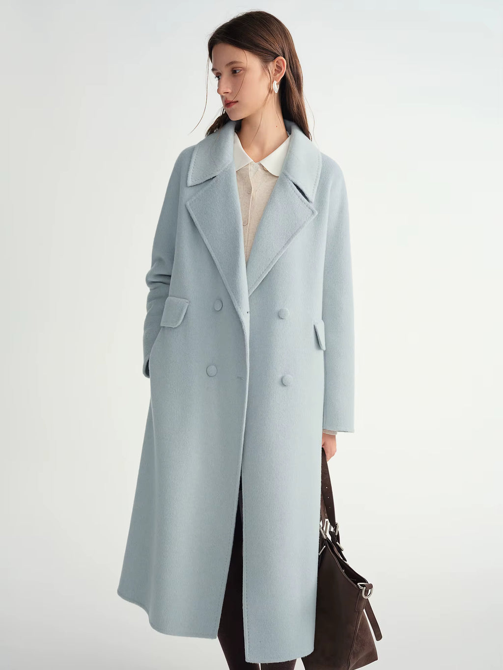 Double-breasted Cashmere Wool Coat Elegant Ladies Women Commuting Simple Temperament Mid-calf Length British Style