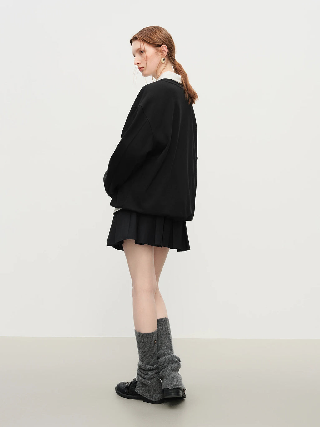 FSLE Winter 2025 Women's Embroidered Drop Shoulder Sweatshirt - 3D Floral Texture Slight Loose Fit Youthful Casual Layering Top