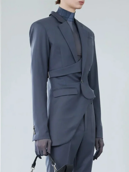 VGH Solid Hollow Out Casual Irregular Blazers For Women Notched Collar Long Sleeve Spliced Button Temperament Blazer Female New