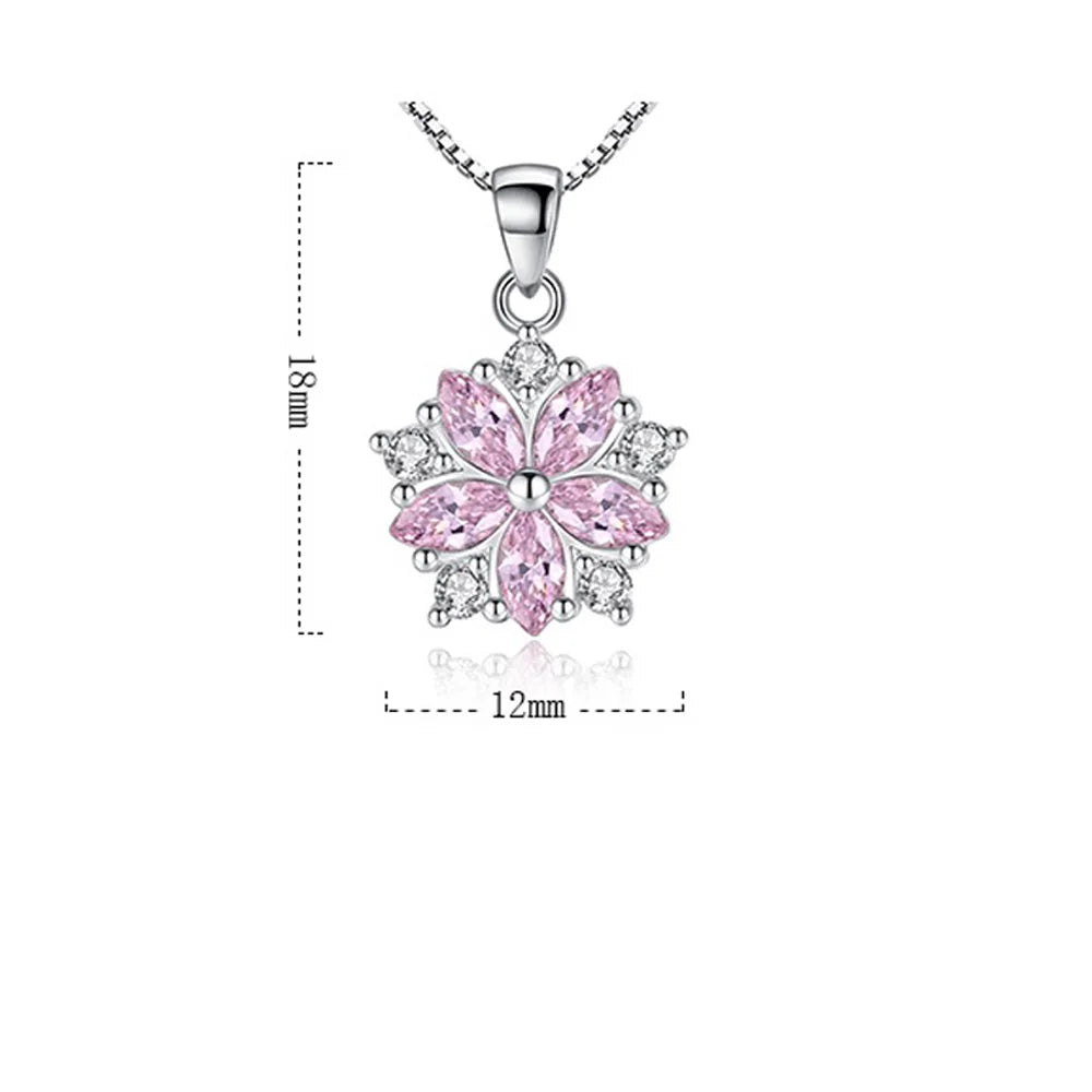 925 Sterling Silver Necklace For Women Pink Crystal Flower Pendant Korean Fashion Chain Designer Luxury Quality Jewelry GaaBou