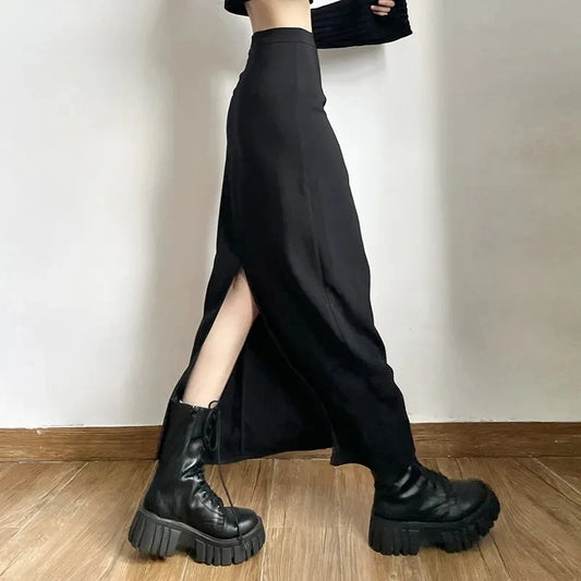 Gidyq Streetwear High Waist Women Skirt American Style Fashion Slit Midi Skirt Spring Harajuku Casual Female All Match Skirts