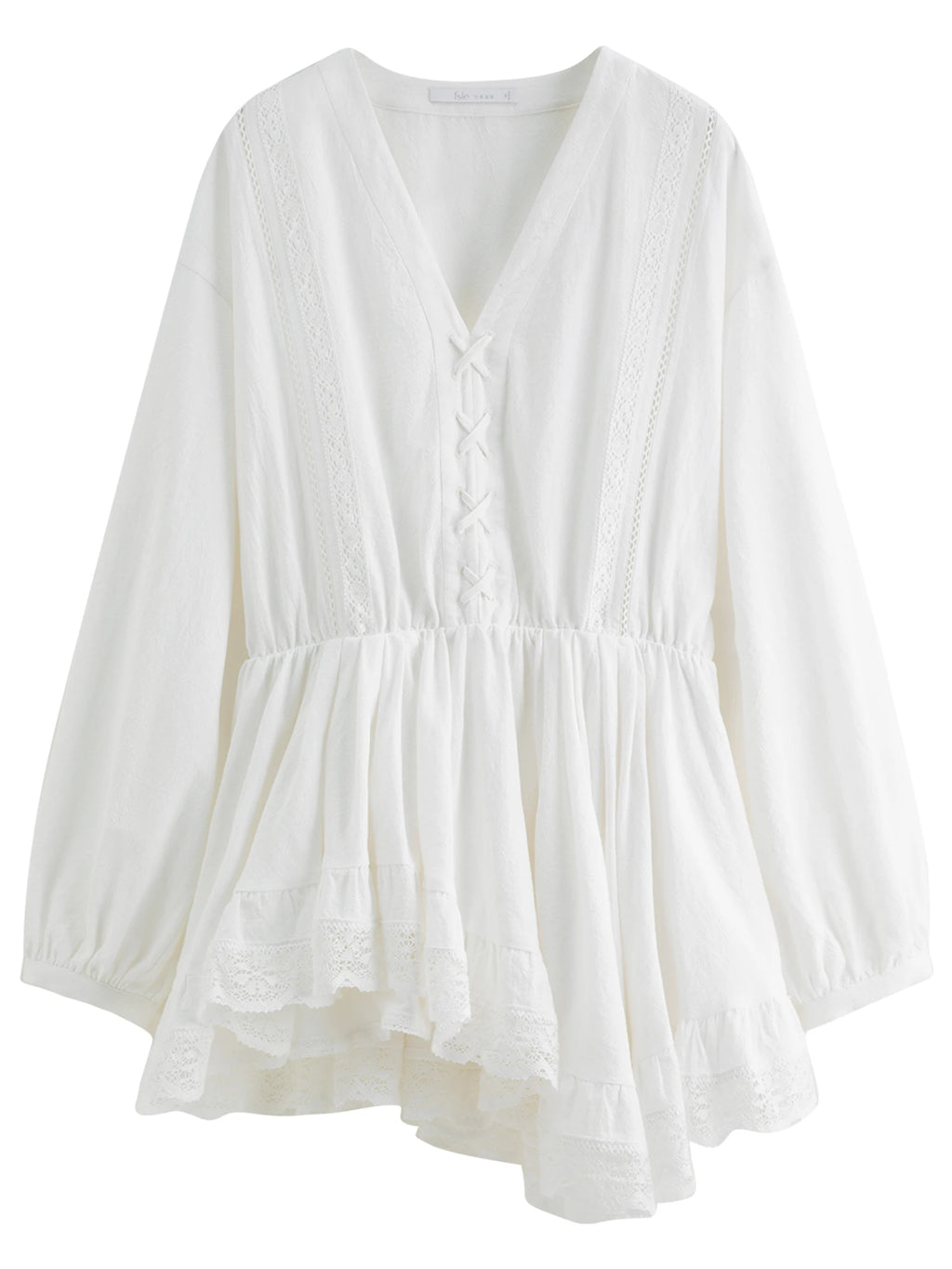 FSLE Fresh Resort Long-Sleeve Lace Appliqué Women's Dress New Autumn 2025 Short Hem Skirt Dresses Without Belt