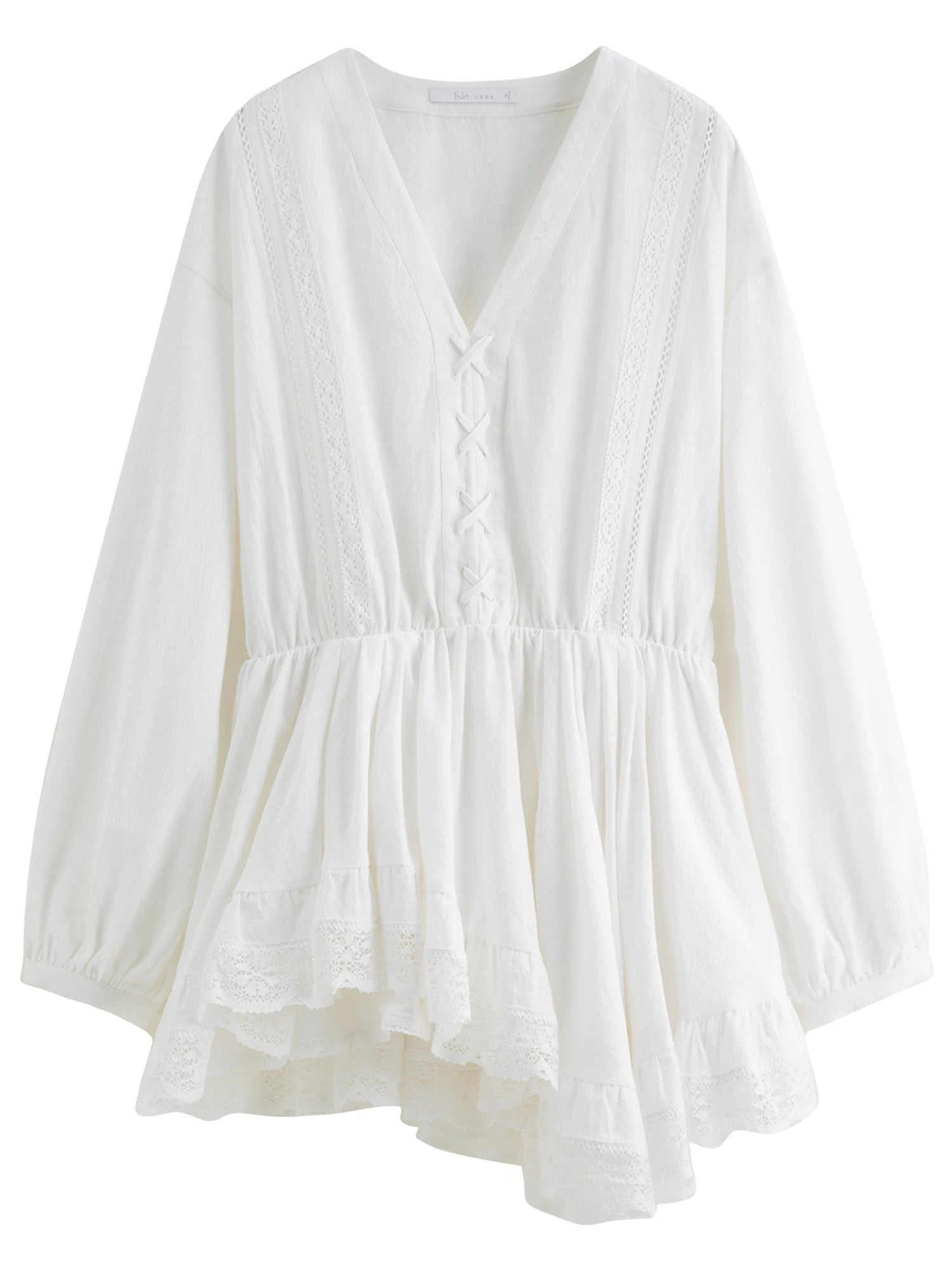 FSLE Fresh Resort Long-Sleeve Lace Appliqué Women's Dress New Autumn 2025 Short Hem Skirt Dresses Without Belt