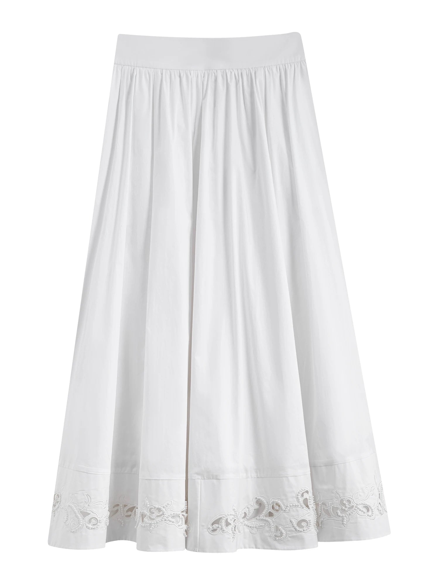 FSLE【Premium Series】100% Cotton Embroidery Design Female Sleeveless Shirt Zipper Waist Long A-LINE Skirts 2025 Summer