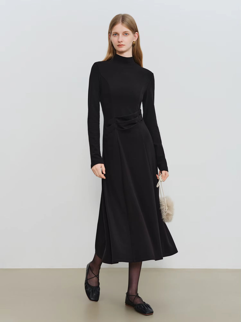 Autumn Winter 2025 Women's Waist-Defined Maxi Dress - Classic Black Timeless Silhouette Flattering Fit Office Elegant