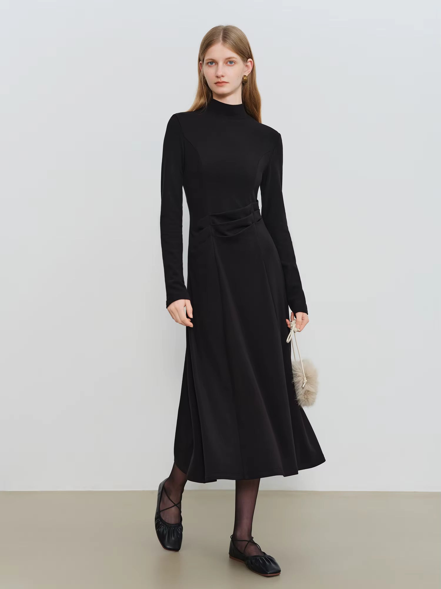 Autumn Winter 2025 Women's Waist-Defined Maxi Dress - Classic Black Timeless Silhouette Flattering Fit Office Elegant