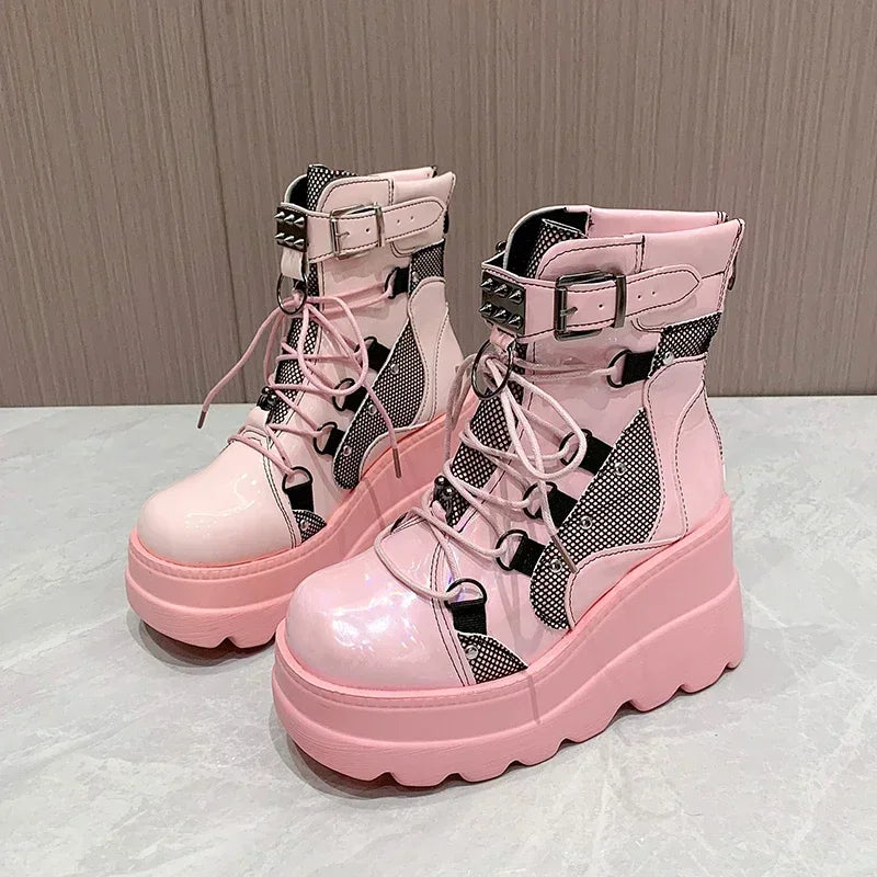 Women's Boots 2024 Autumn Women Ankle Boots Platform Wedges High Heels Short Boots New Fashion Design Zip Cosplay Shoes of Women