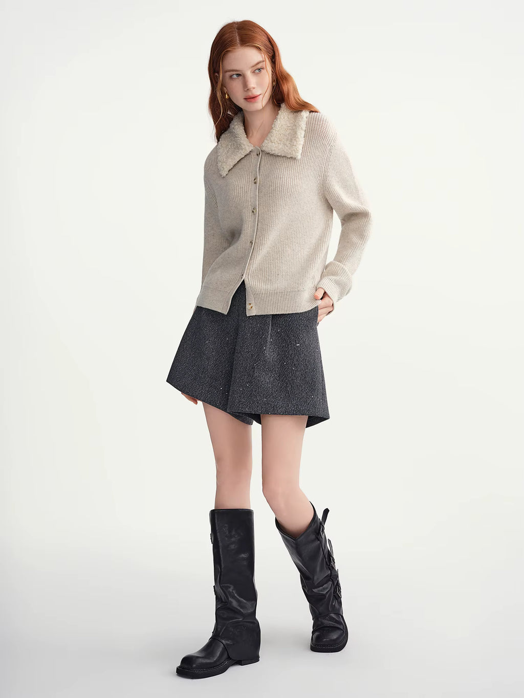 2025 Winter Women's Plush Lapel Cardigan - Curvy Fit Slimming Knit Open Front Sweater for Autumn and Winter Outfits