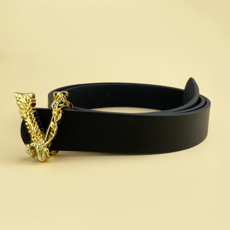 Luxury Brand Pu Leather Belt For  Women Designer Alloy  V Buckle Waist Strap Female Jeans Trouser Dress Waistband