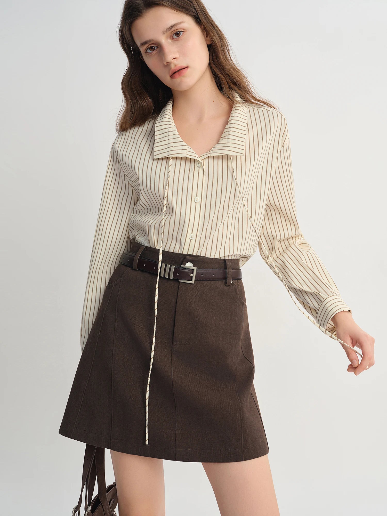 Plus Size Women's French Style Long-sleeved Ribbon Shirt 2025 Autumn New Arrival Striped Shirt Lace Patch Design Chic Top