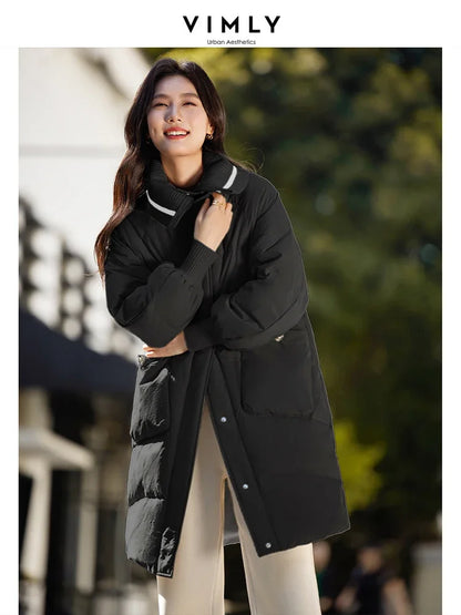 VIMLY Loose Contrast Fake 2 Piece Duck Down Coat Winter Lapel Casual Thick Warm Coat Women's Simple Office Lady Outerwear 50626