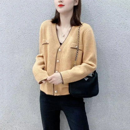 Women's Sweater Winter Button Blue V-neck Knit Tops for Woman Cardigan Red New Knitwear Y2k Vintage in Promotion Korean Style