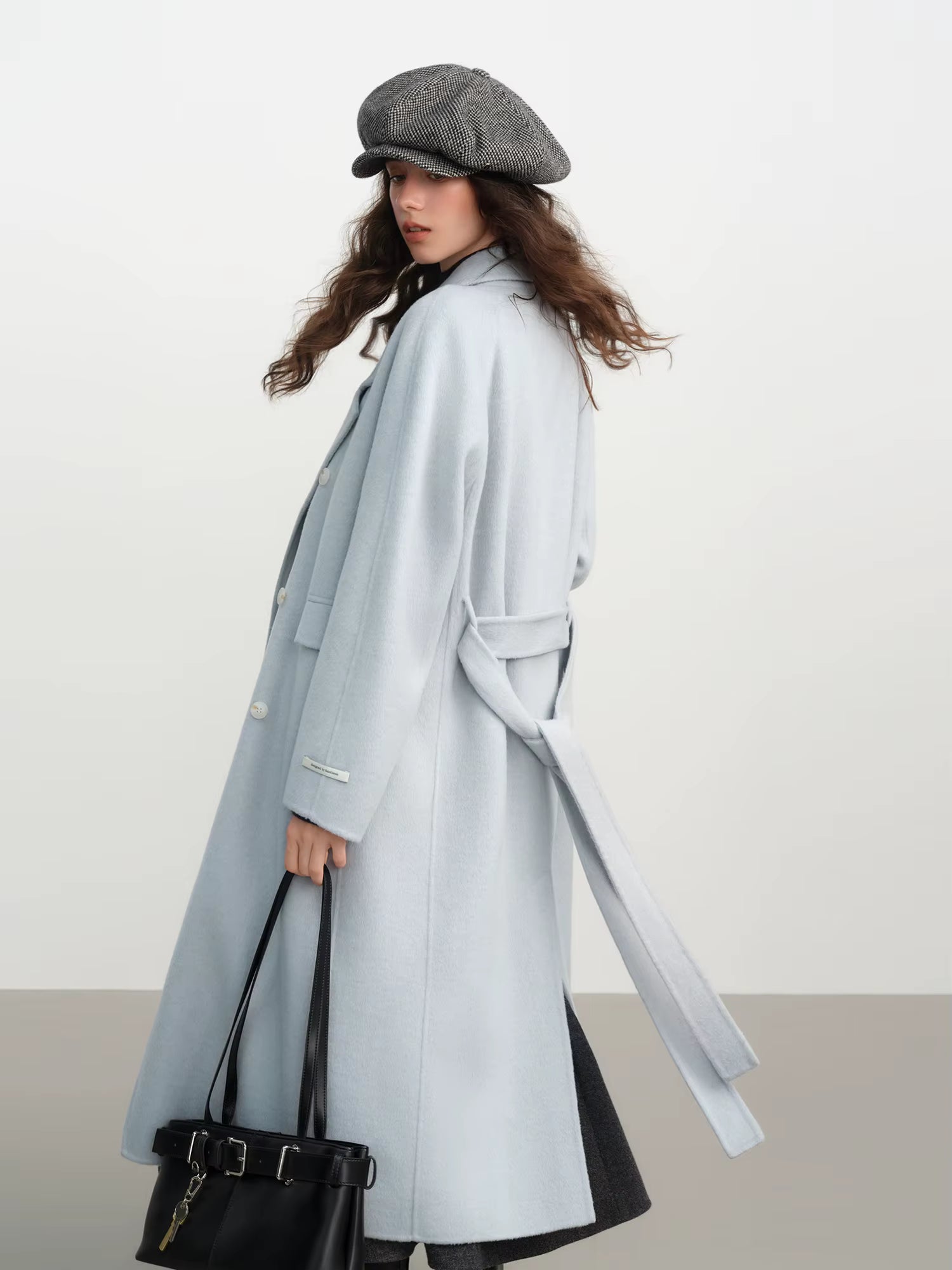 Cashmere Double-breasted Collar Woolen Coat Women 2025 Winter Commuting Light Blue Casual Loose Lazy Simple Coat