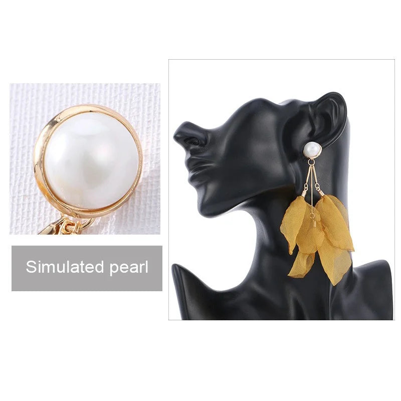 Badu Pearl Long Handmade Flower Tassel Earrings Girl Statement Jewelry Yarn Fabric Pendant Earrings for Women