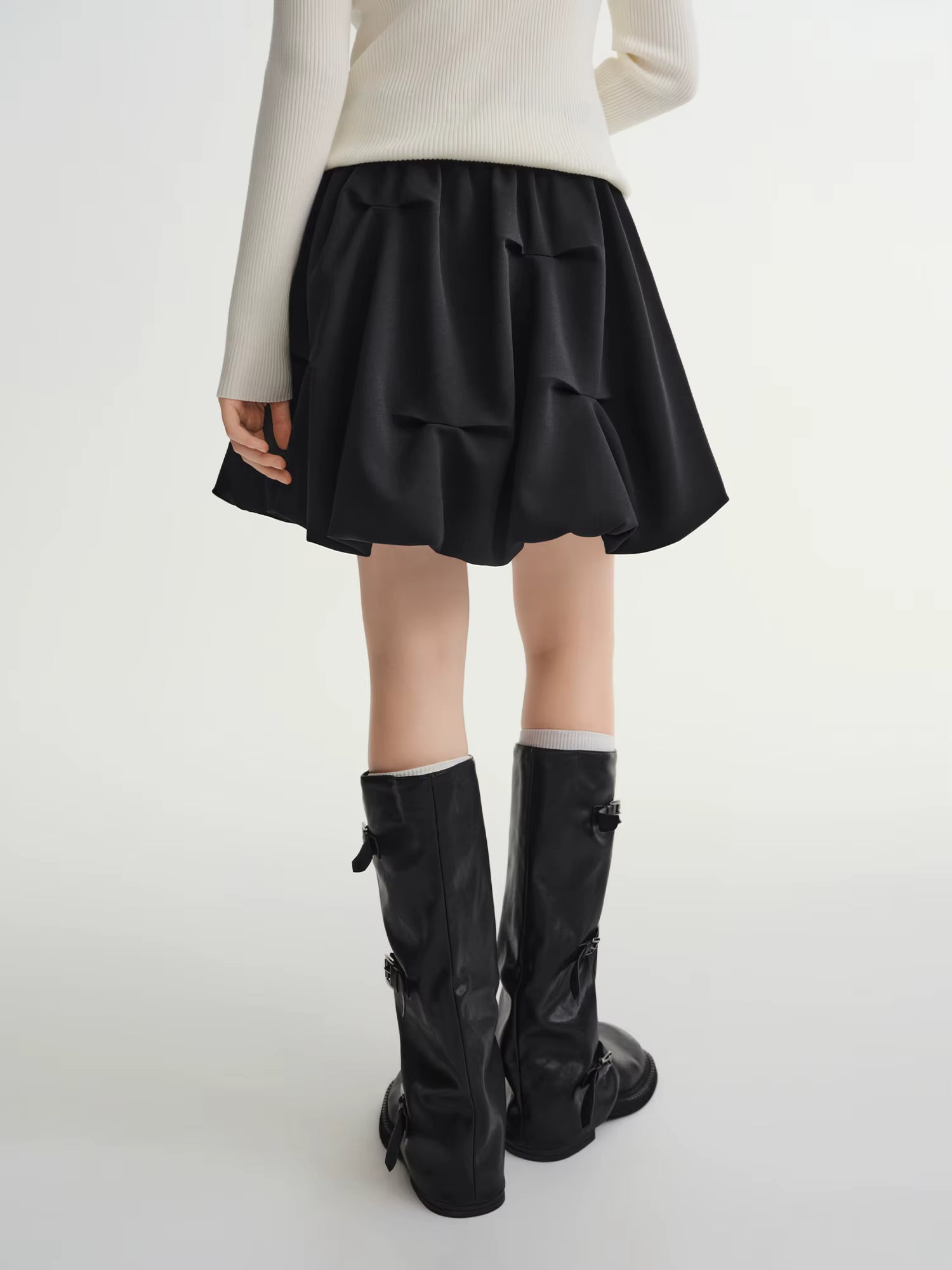 Puffy Pleated Bud Skirt Sets Women Long Sleeve Slim Cardigans 2025 Winter New Mini Skirt Simple Clean Fit Sweet Girlish