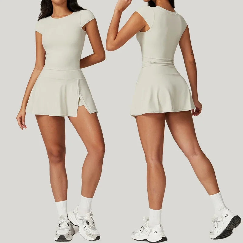 Tight Tennis Skirt Set Yoga Clothing Anti-Shine Bottom Pants Set Quick Dry High Waisted Hip Lifting Running Fitness Exercise Set