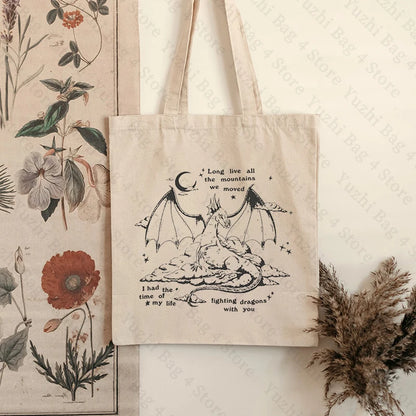 Swiftie Merch Midnight Album Tote Bag Women Canvas Bags Trend Taylor Version Shopping Bags Dragon Pattern Shoulder Bag Wholesale