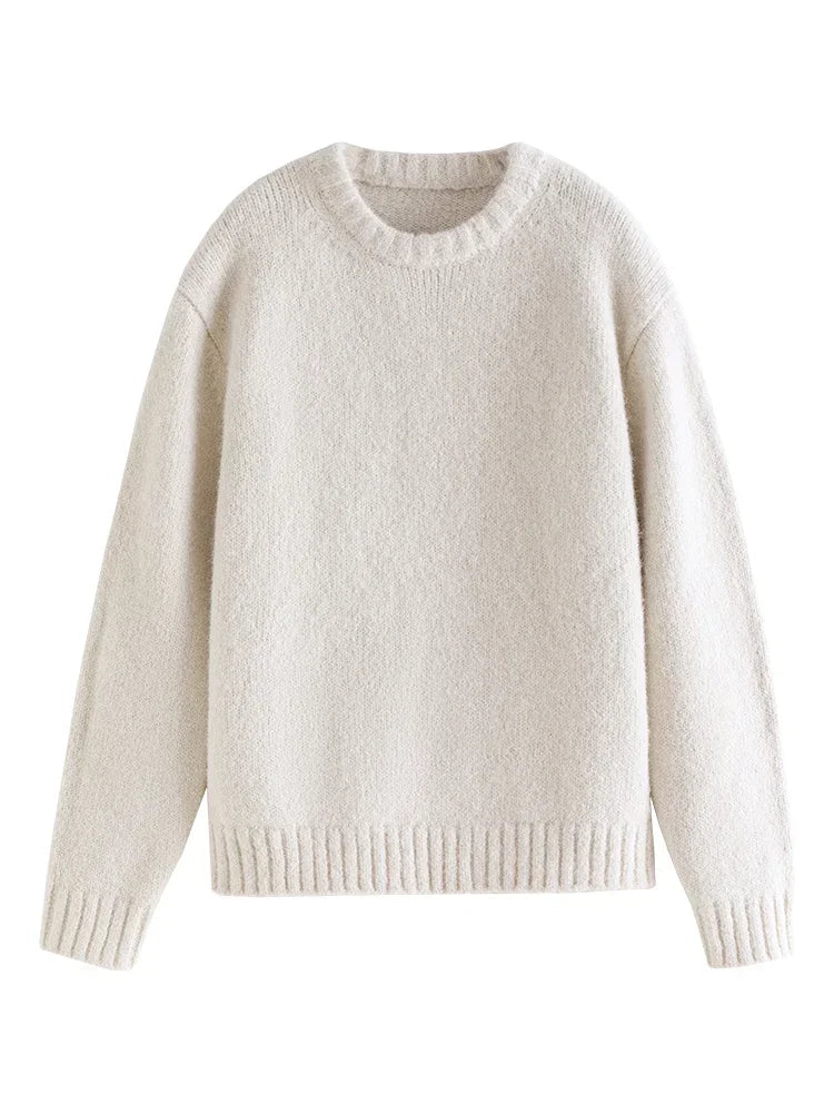 FSLE 【Multi-color Optional 】Warm Soft Waxy Round Neck Pullover Sweater for Women Winter 2023 All-match Loose Sweater Female