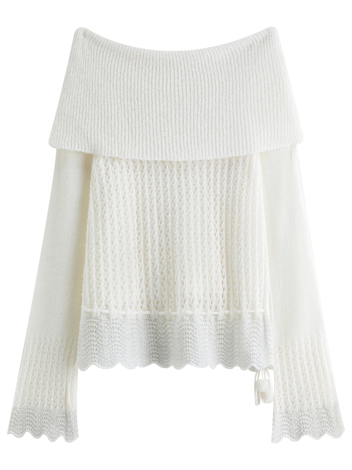 FSLE One-shoulder White Fairy Knitted Suit Set for Women Autumn 2025 New Hollow Wool Knitted Sweater