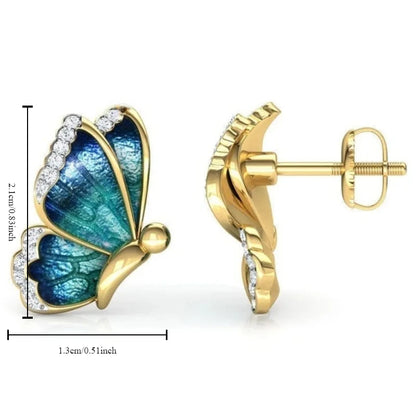 Delysia King Women 2021 Trendy Blue Butterfly Ear Studs High Grade Crystal Elegant Temperament Banquet Jewellery