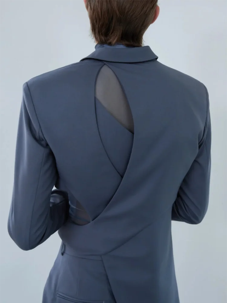 VGH Solid Hollow Out Casual Irregular Blazers For Women Notched Collar Long Sleeve Spliced Button Temperament Blazer Female New