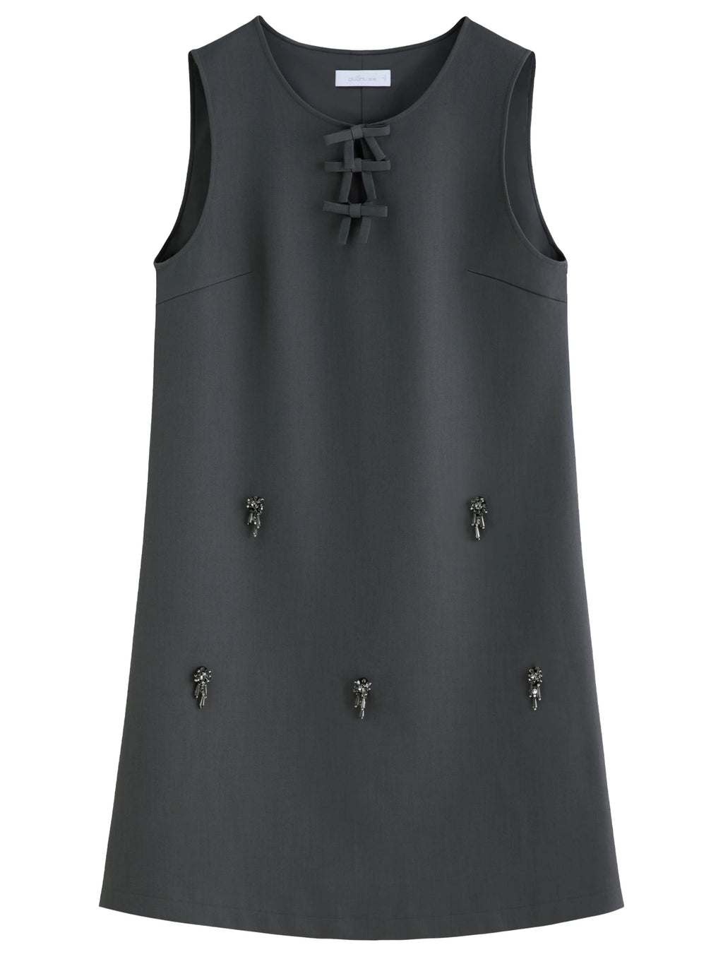Autumn 2025 Women's Embellished Beaded Tank Dress - Bow Accent Layering Staple Versatile Fall Piece Heavy Craft Detailing