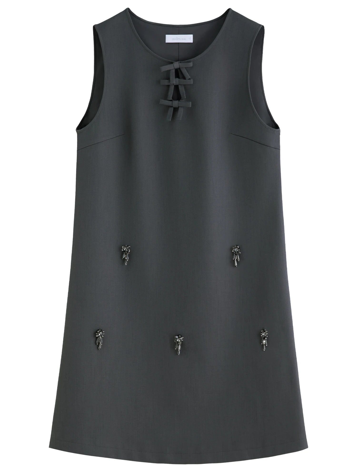 Autumn 2025 Women's Embellished Beaded Tank Dress - Bow Accent Layering Staple Versatile Fall Piece Heavy Craft Detailing