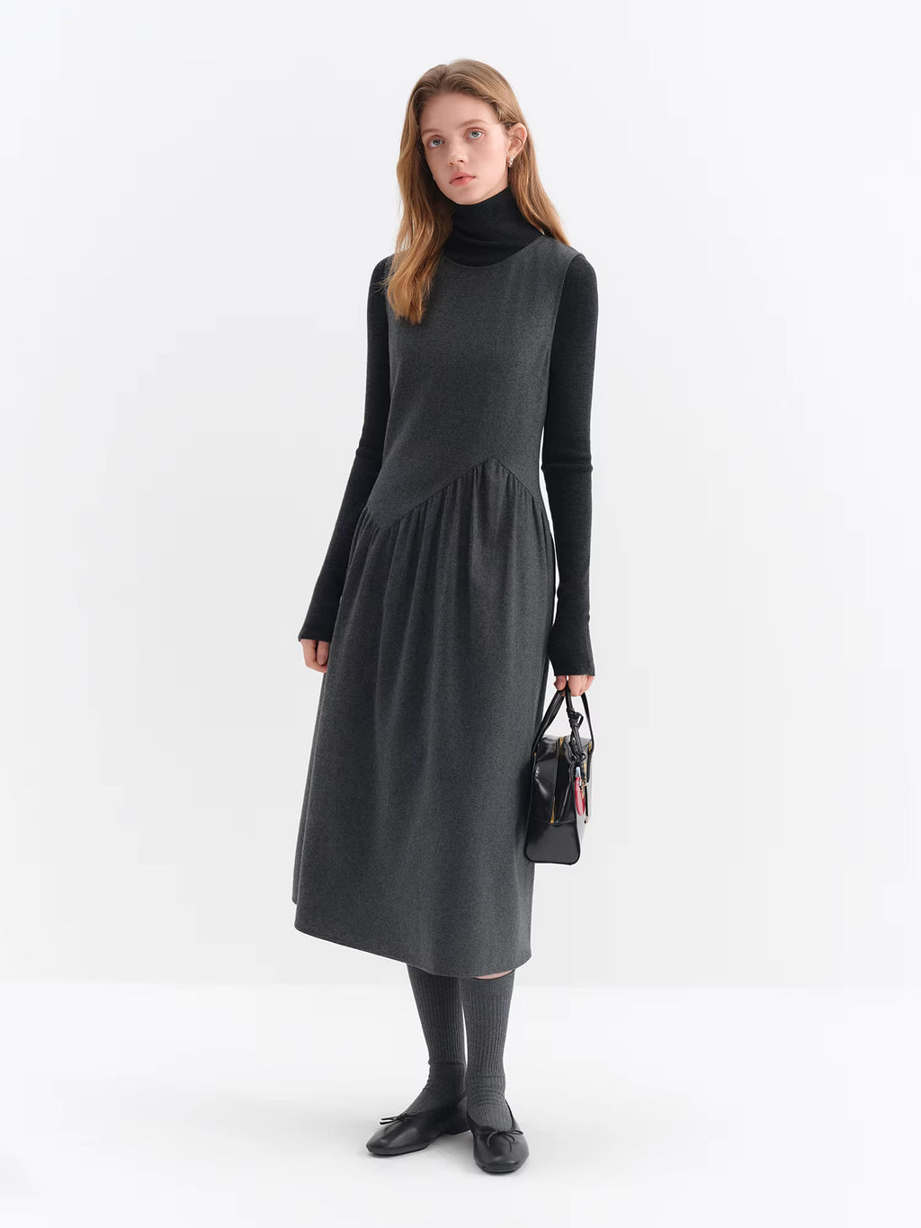 Gray Wool Sleeveless Dress Women's Winter 2025 New A-line Skirt Vest Long Dresses Unisex Ins French Style Elegant