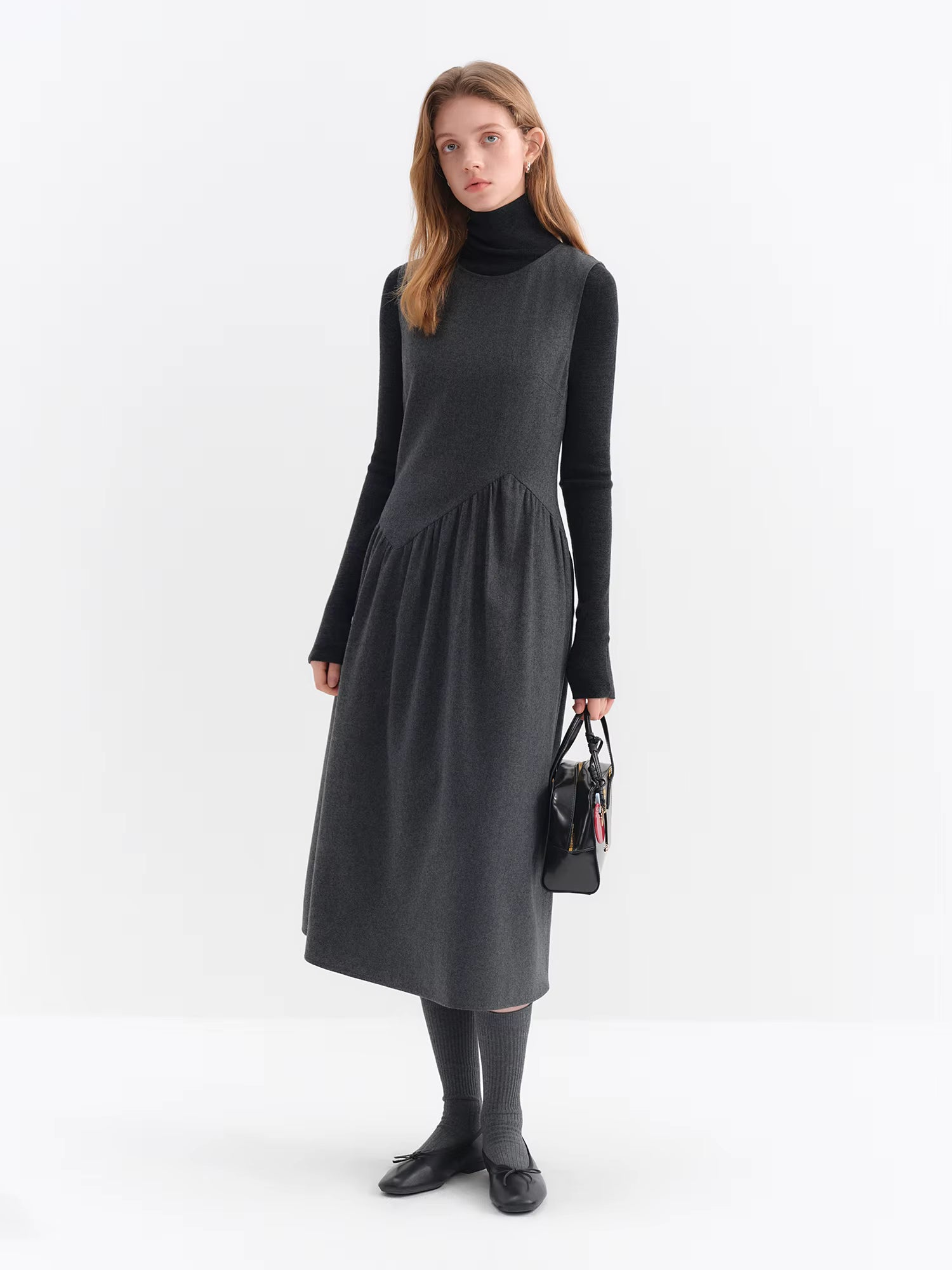 Gray Wool Sleeveless Dress Women's Winter 2025 New A-line Skirt Vest Long Dresses Unisex Ins French Style Elegant