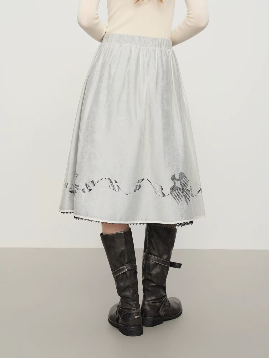 【Premium Series】Commuter Double-layer A-line Skirt Winter New Skirt Retro Print Elastic Waist Solid Ins Elegant Ladies
