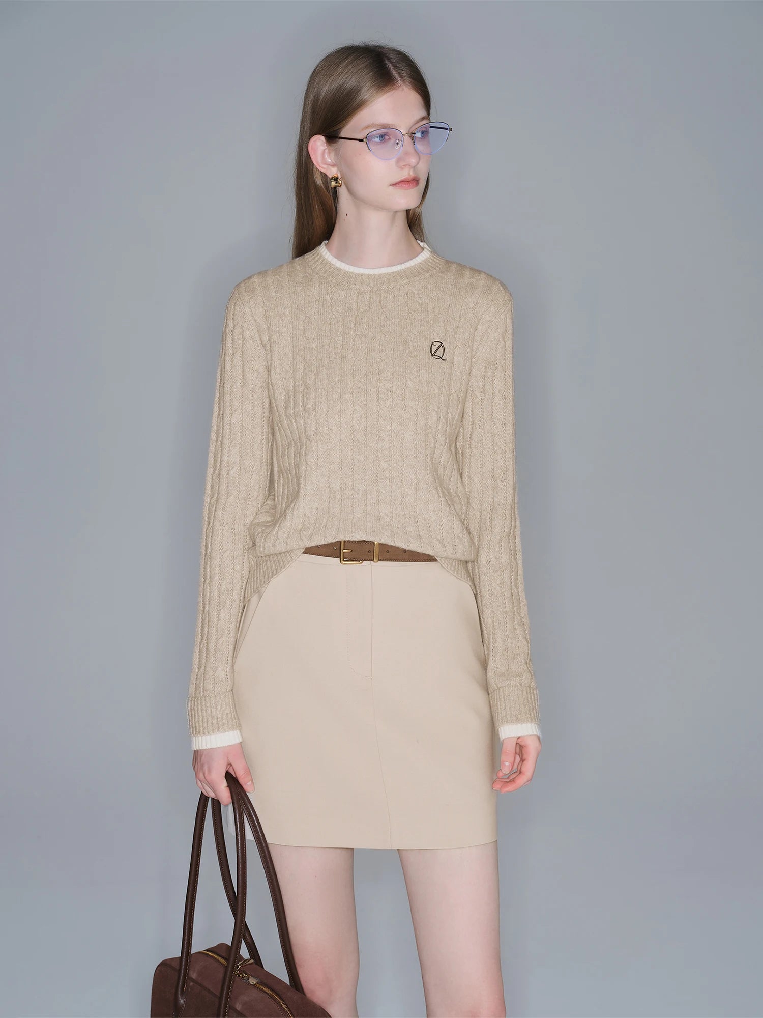 ZIQIAO-Petite Women's Mock Two-Piece Round Neck Jacquard Wool Knit Sweater Korean-Style Pullover Fall 2025 New Arrival Pullovers