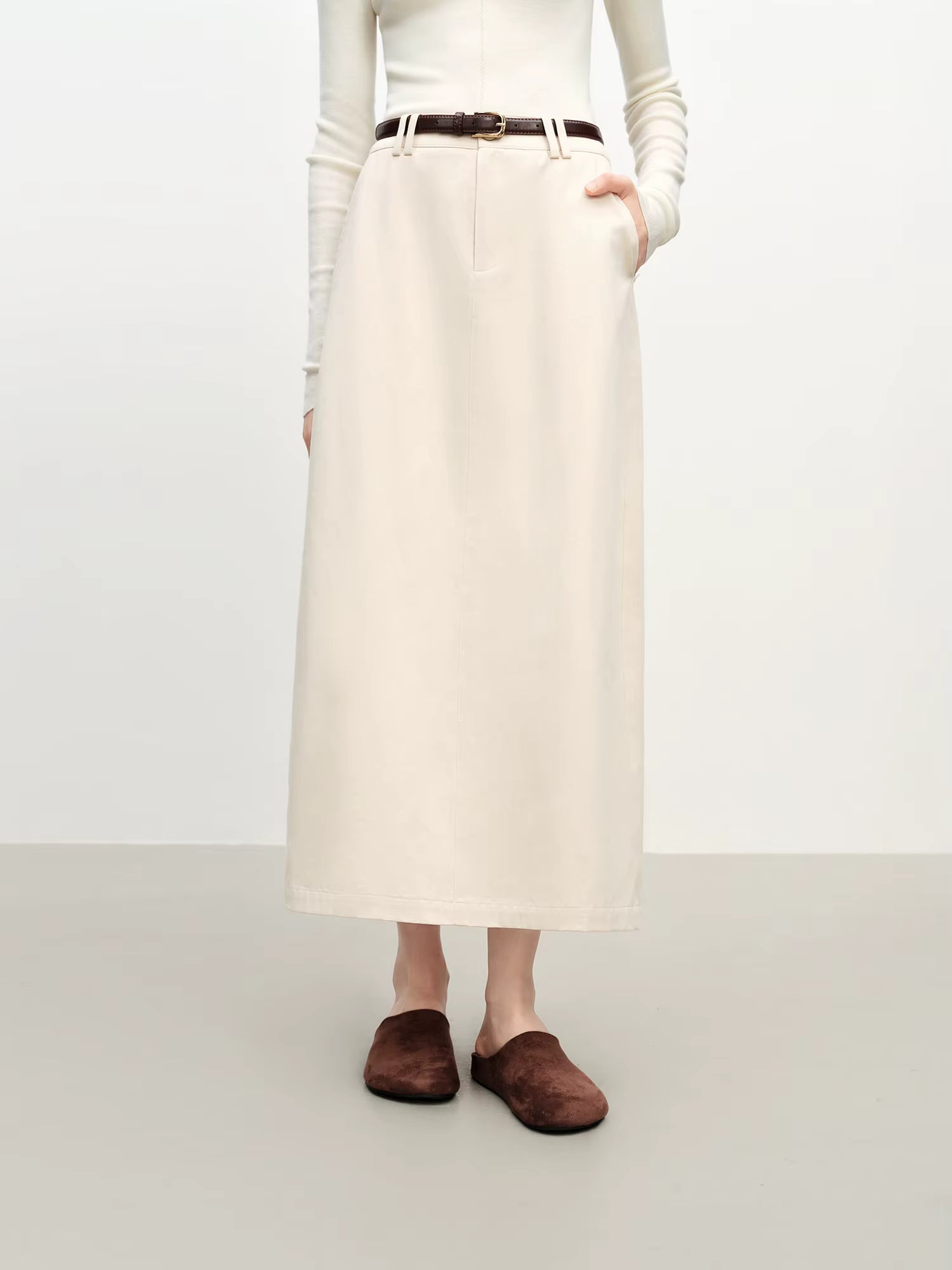 Extra Long Cotton Straight Skirt for Women Commuting 2025 Autumn and Winter New Style with Belt