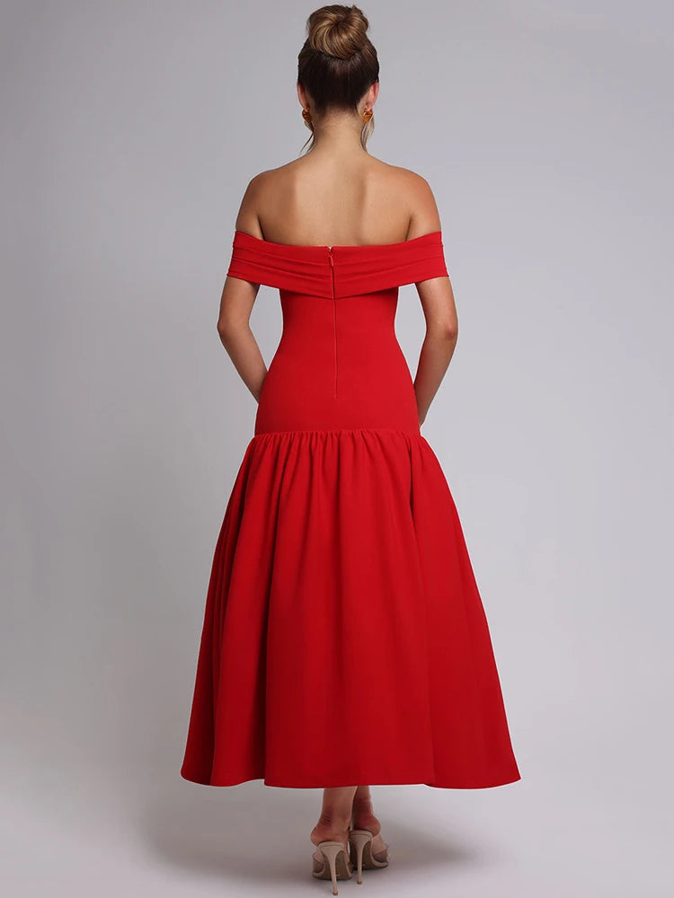 Mozision Off-shoulder Backless Sexy Maxi Dress Women Strapless Sleeveless High Waist A-line Ruched Evening Long Dress Elegant