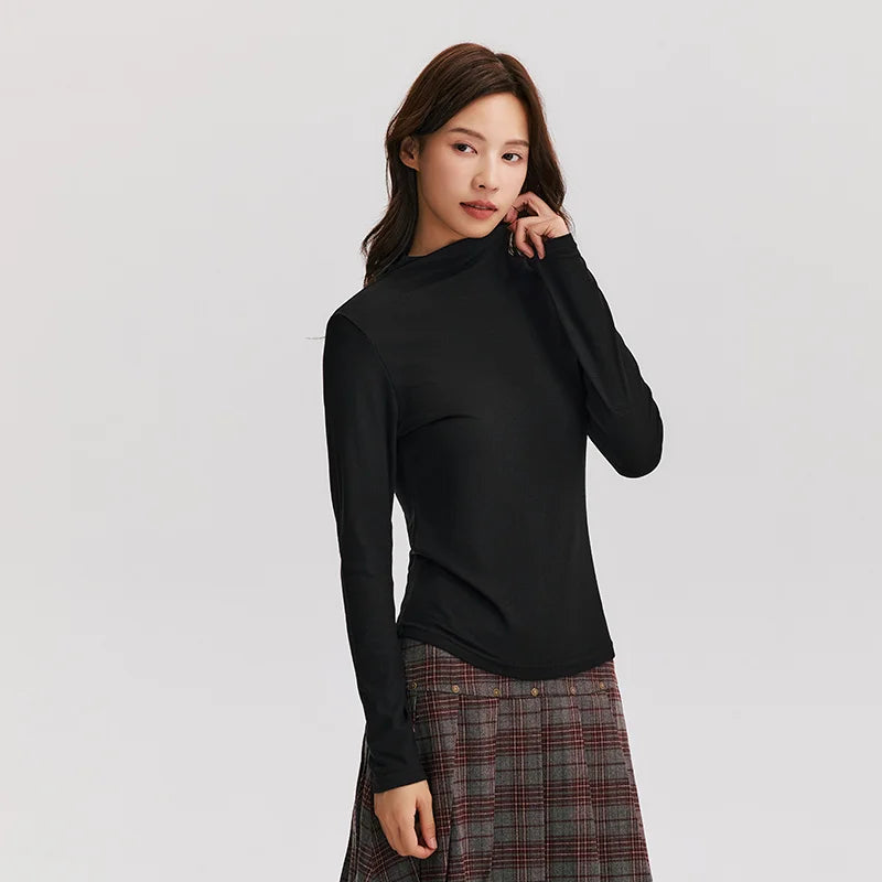 Semir Long Sleeve T-Shirt Women Moisture-Wicking Thermal Antibacterial 2024 New Winter Solid Color Tight Fleece Base Layer